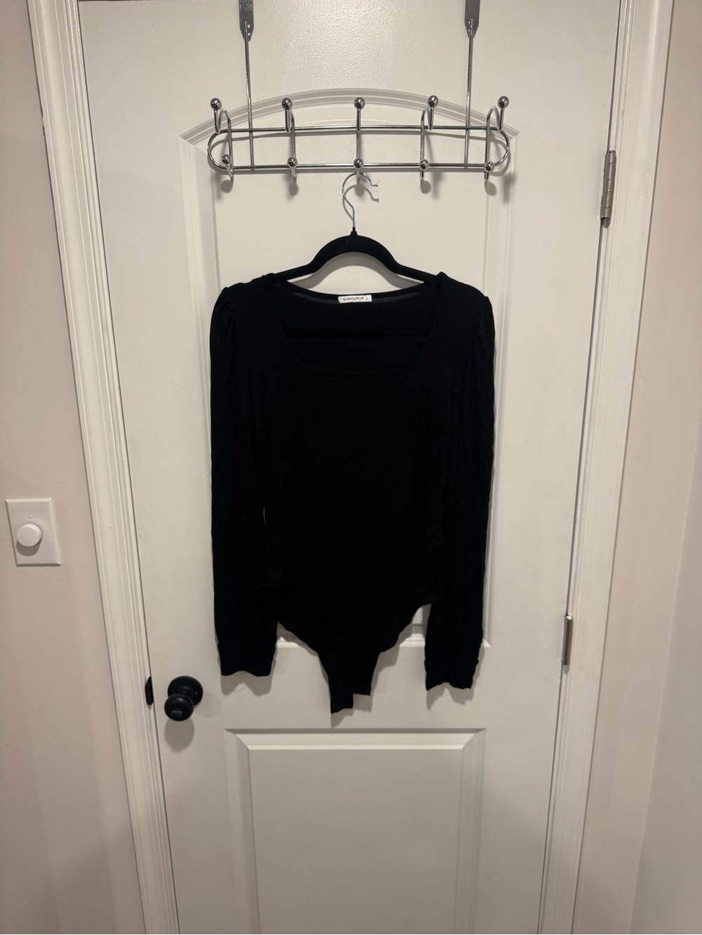 Black Scoop Neck Long Sleeve Bodysuit - Women Tops
